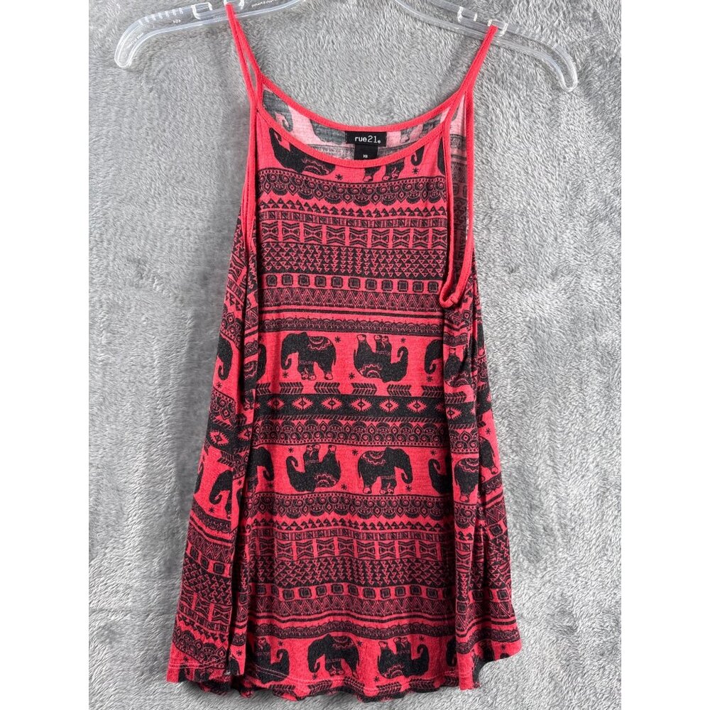 Rue21 Womans XS Red & Black Elephant Print Sleeveless Tank Top Lightweight